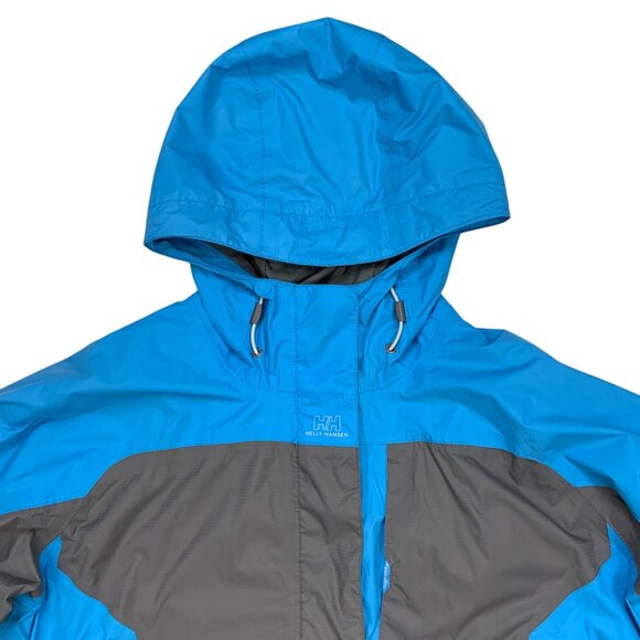 Helly Hansen Packable Windbreaker Jacket M Blue Gray Hooded Colorblock Gorpcore - Picture 8 of 12